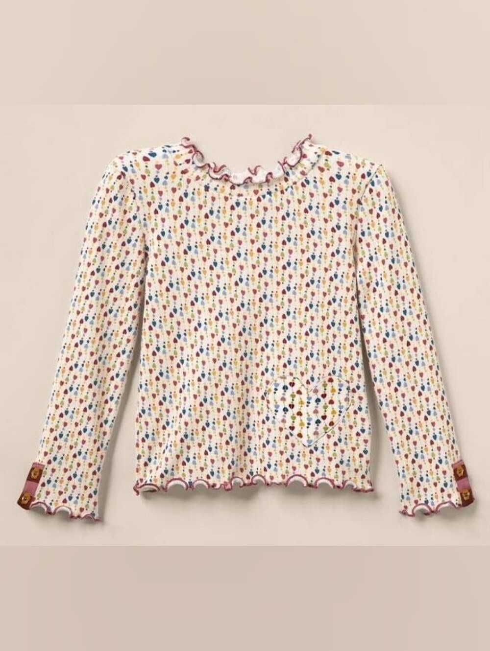 Matilda Jane Girls White Long-Sleeve Tee with Multicolor Heart Print Size 10
